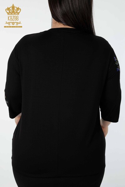 Großhandel Damenbluse - Blumenmuster - Schwarz - 78965 | KAZEE - 7