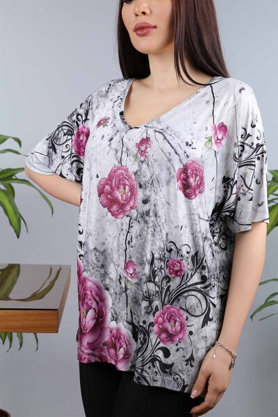 Großhandel Damen Bluse - Blumenmuster - bestickt - 77801 | KAZEE - Thumbnail