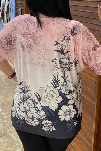 Großhandel Damen bluse - Blumenmuster - V-Ausschnitt - 77338 | Kazee - Thumbnail