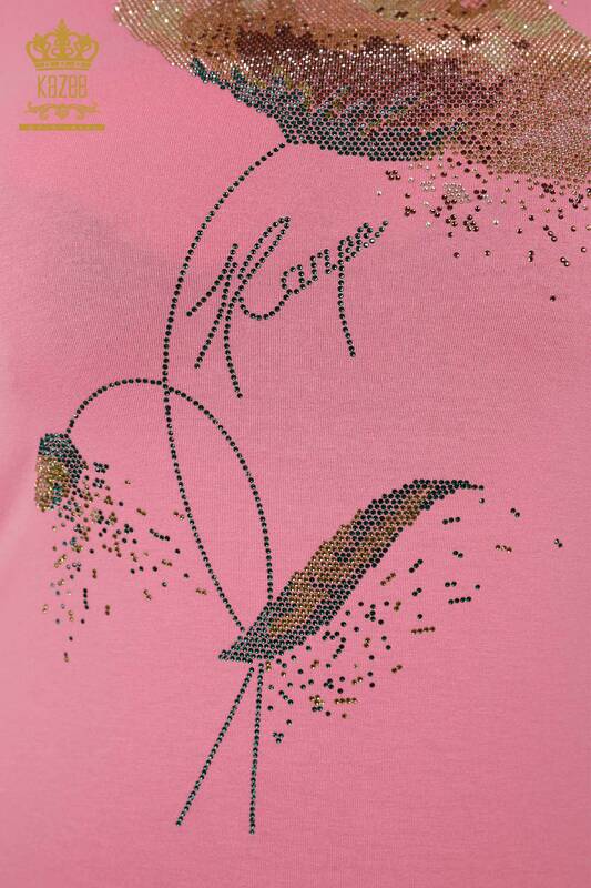 Großhandel Damenbluse - Bunt Stein bestickt Rosa - 78924 | KAZEE