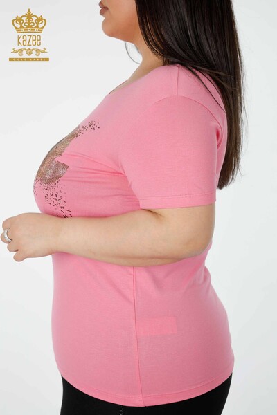 Großhandel Damenbluse - Bunt Stein bestickt Rosa - 78924 | KAZEE - 5