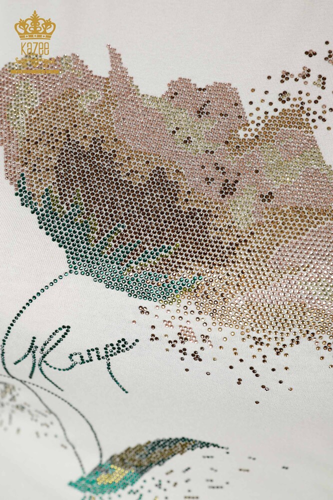 Großhandel Damenbluse - Bunt Stein bestickt - Ecru - 78924 | KAZEE - 3