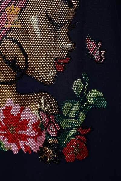 Großhandel Damenbluse Farbiger Stein Gesticktes Marineblau - 78913 | KAZEE - 4