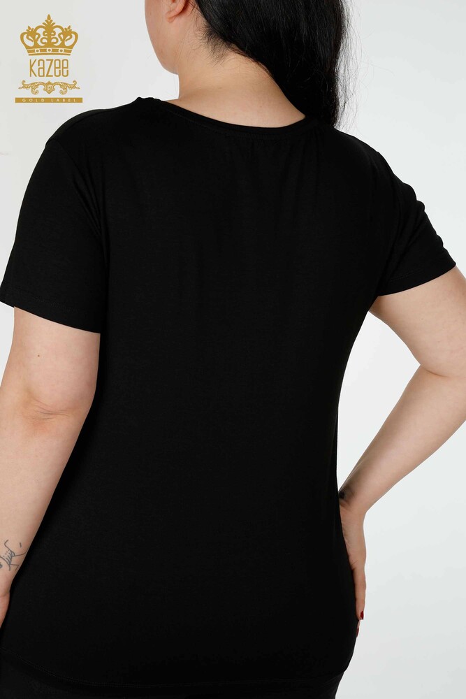 Großhandel Damen Bluse - Bunt Stein bestickt - Schwarz - 77874 | KAZEE - 5