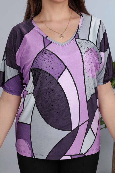 Großhandel Damen Bluse - Digitaldruck - Gestreifte Farbe - 12024 | KAZEE - Thumbnail