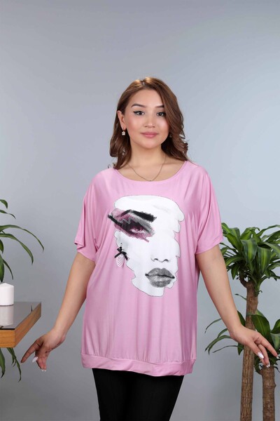Großhandel Damen Bluse im - Digitaldruck - Steinbestickt - Gemustert - 77775 | KAZEE - Thumbnail
