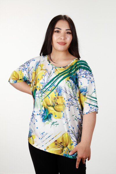 Großhandel Damen Bluse - Digital - Blumenmuster - 12045 | KAZEE - Thumbnail