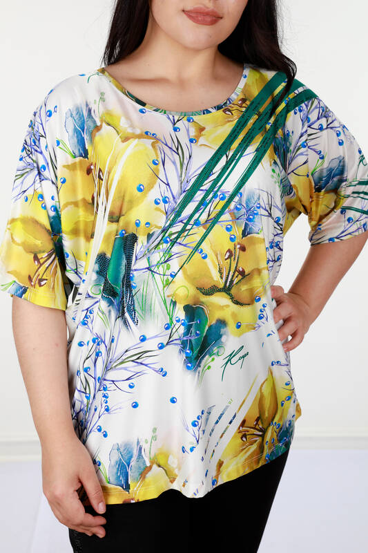 Großhandel Damen Bluse - Digital - Blumenmuster - 12045 | KAZEE