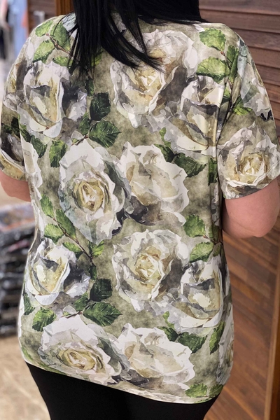 Damenbluse mit digitalem Blumendruck und kurzen Ärmeln im Großhandel - 77280 | Kazee - Thumbnail