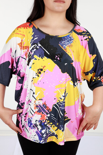 Großhandel Damen Bluse - Digital - Buntes Muster - 12059 | KAZEE - Thumbnail
