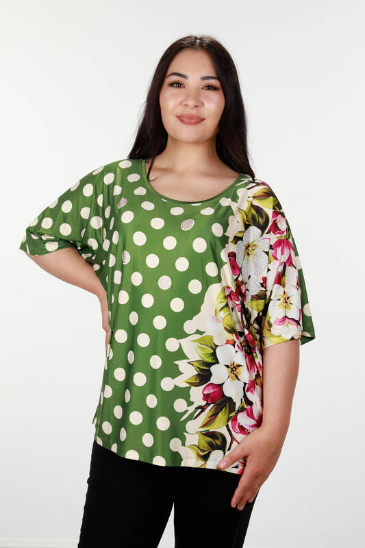 Großhandel Damen Bluse - Digital Polka Dot Blumenmuster - 12049 | KAZEE