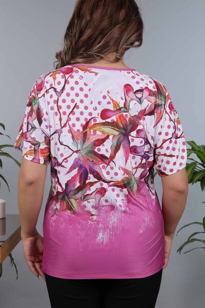 Großhandel für Damen Blusen - Digitales Tupfen- und Blumenmuster – 12004 | KAZEE - Thumbnail
