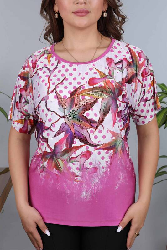 Großhandel für Damen Blusen - Digitales Tupfen- und Blumenmuster – 12004 | KAZEE