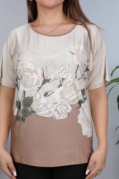 Großhandel Damen Bluse - Digitaldruck - Rosenmuster - 12011 | KAZEE - Thumbnail