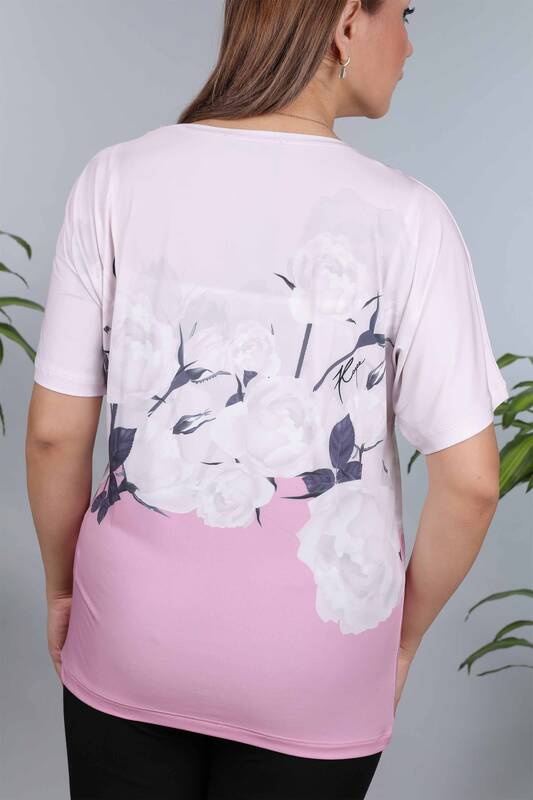 Großhandel Damen Bluse - Digitaldruck - Rosenmuster - 12011 | KAZEE