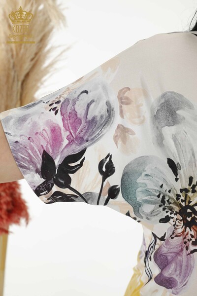 Großhandel Damen bluse - Digitaldruck - Safran - 12001 | KAZEE - Thumbnail