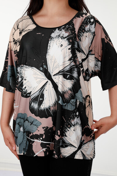 Großhandel Damenbluse - Digital - Schmetterlings muster - 12054 | KAZEE - Thumbnail