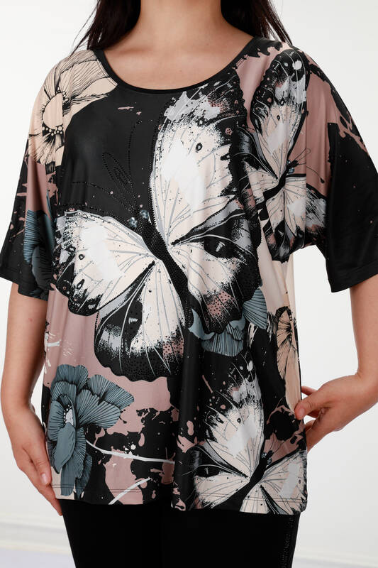 Großhandel Damenbluse - Digital - Schmetterlings muster - 12054 | KAZEE