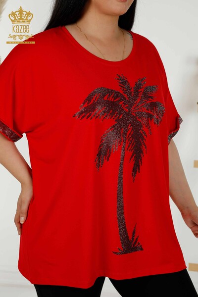 Großhandel Damen Bluse - Gemustert - Rot - 79325 | KAZEE - 2