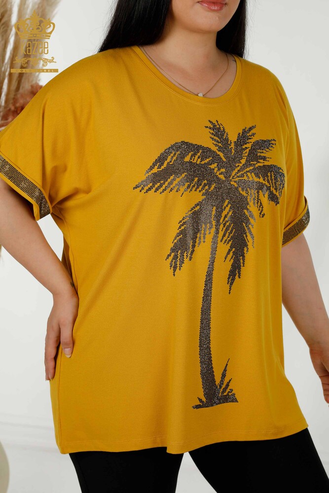 Großhandel Damen Bluse - Gemustert - Safran - 79325 | KAZEE - 2