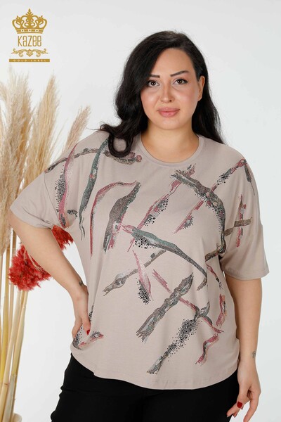 Großhandel Damenbluse Gestreift Beige - 78907 | KAZEE - 1