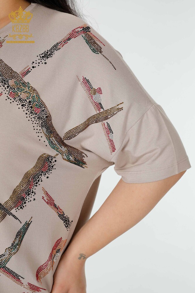 Großhandel Damenbluse Gestreift Beige - 78907 | KAZEE - 3