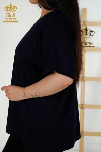 Großhandel Damen Bluse - Kurzarm - Marineblau - 79323 | KAZEE - 6