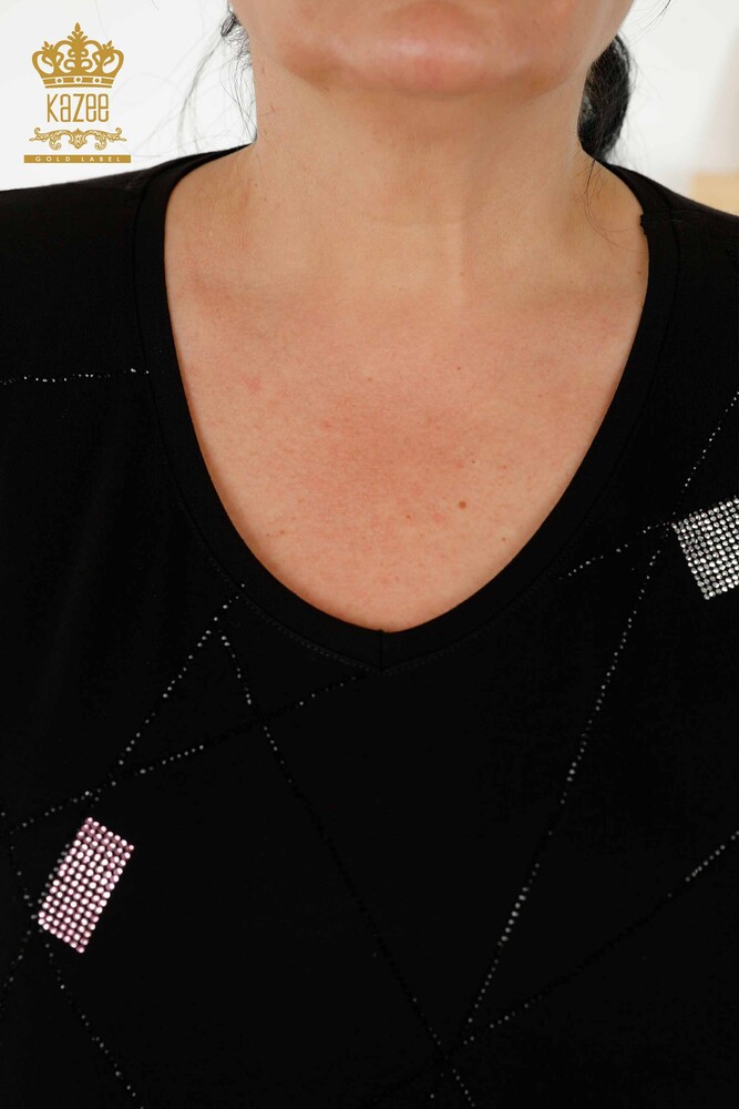 Großhandel Damenbluse - Kurzarm - Schwarz - 79288 | KAZEE - 6