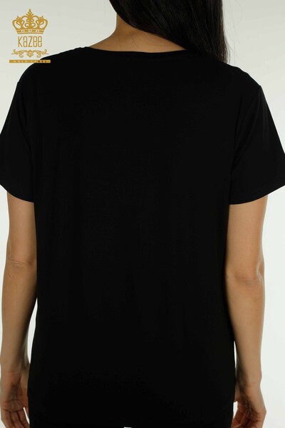 Großhandel Damenbluse mit Leopardenstein-Stickerei, Schwarz – 79242 | KAZEE - 6