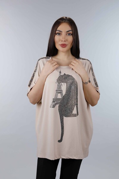 Großhandel Damen bluse - Leoparden stickerei - Doppelärmel - 77646 | KAZEE x - Thumbnail