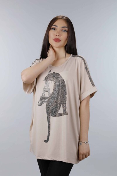 Großhandel Damen bluse - Leoparden stickerei - Doppelärmel - 77646 | KAZEE x - Thumbnail