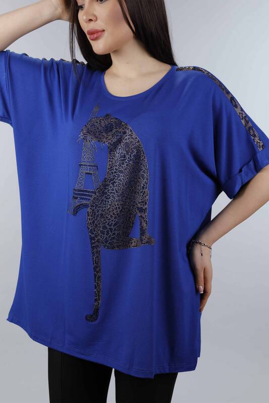Großhandel Damen bluse - Leoparden stickerei - Doppelärmel - 77646 | KAZEE x