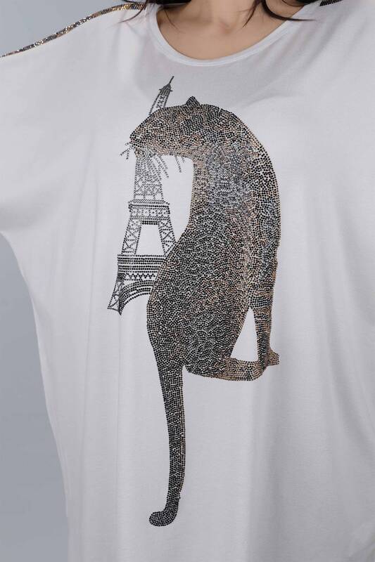 Großhandel Damen bluse - Leoparden stickerei - Doppelärmel - 77646 | KAZEE x