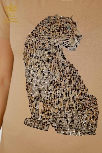 Großhandel Damenbluse Leopardenmuster Beige - 78942 | KAZEE - Thumbnail