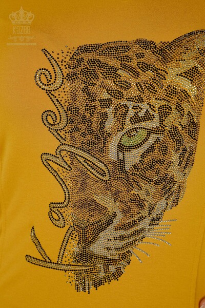 Großhandel Damenbluse - Leopardenmuster - Safran - 79040 | KAZEE - Thumbnail