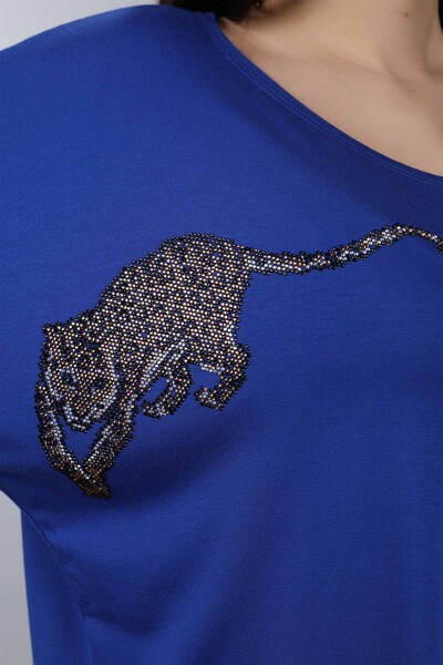 Großhandel Damen Bluse - Leoparden muster - Stein bestickt - 77703 | KAZEE - Thumbnail
