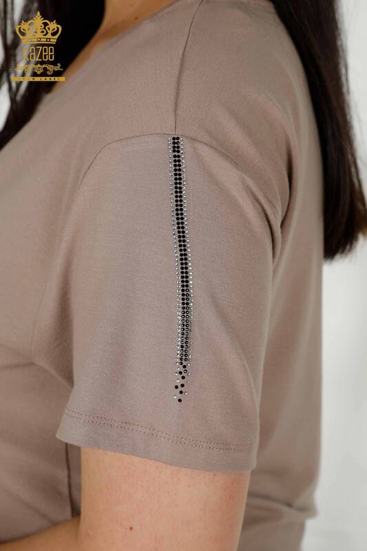 Großhandel Damen bluse - Libellen-Detail - Nerz - 79370 | KAZEE