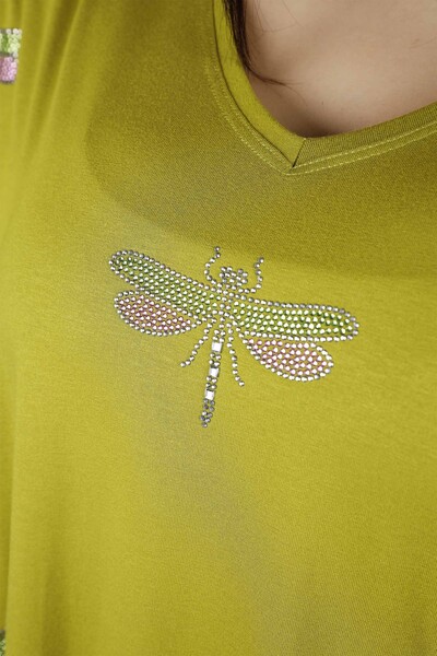 Großhandel Damen Bluse - Libellen Muster - Steinbestickt - 77583 | KAZEE - Thumbnail