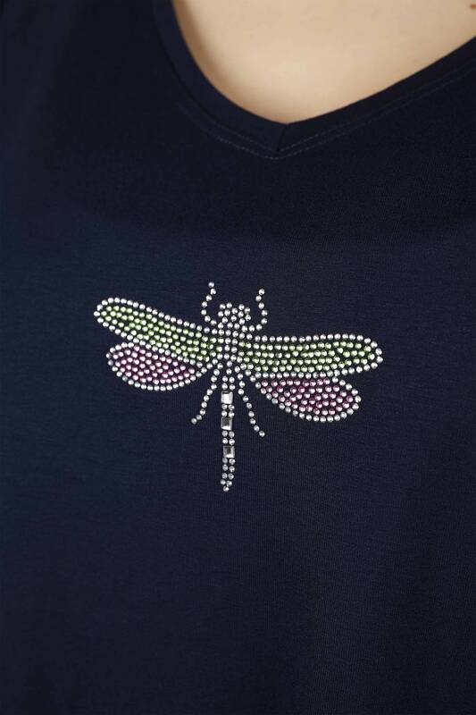 Großhandel Damen Bluse - Libellen Muster - Steinbestickt - 77583 | KAZEE