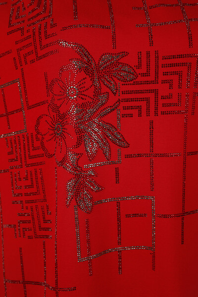 Großhandel Damenbluse - Blumen detail - Stein bestickt - Kurzarm - 77981 | KAZEE - Thumbnail