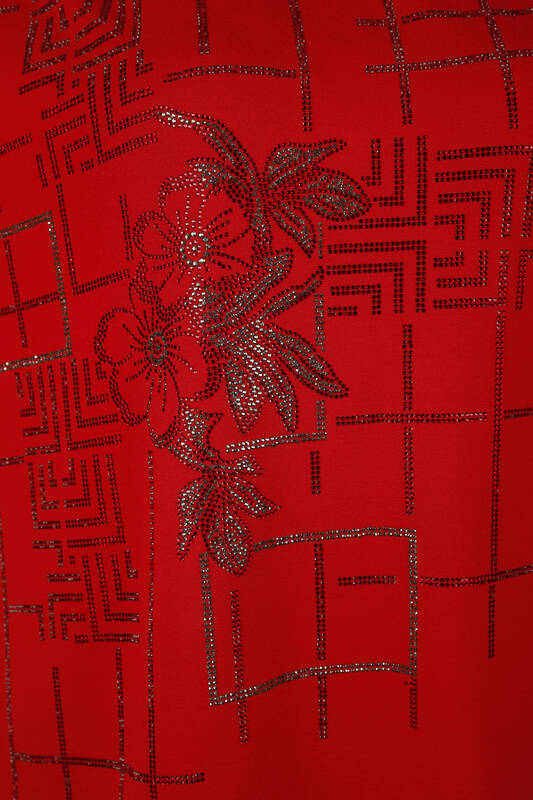 Großhandel Damenbluse - Blumen detail - Stein bestickt - Kurzarm - 77981 | KAZEE