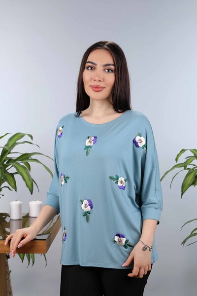 Großhandel Damen Bluse - Blumenmuster - bestickt - 77902 | KAZEE - Thumbnail