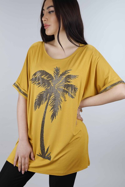 Großhandel Damen bluse - Palmen muster - Doppel ärmel - 77299 | KAZEE - Thumbnail