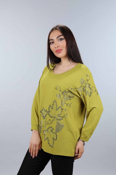 Großhandel Damen Bluse - Übergröße - Blatt muster – 77909 | KAZEE - Thumbnail