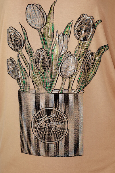Großhandel Damenbluse im - Rosenmuster - Kazee-Logo - Stein bestickt – 78940 | KAZEE - Thumbnail
