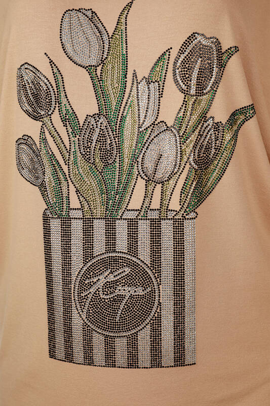 Großhandel Damenbluse im - Rosenmuster - Kazee-Logo - Stein bestickt – 78940 | KAZEE