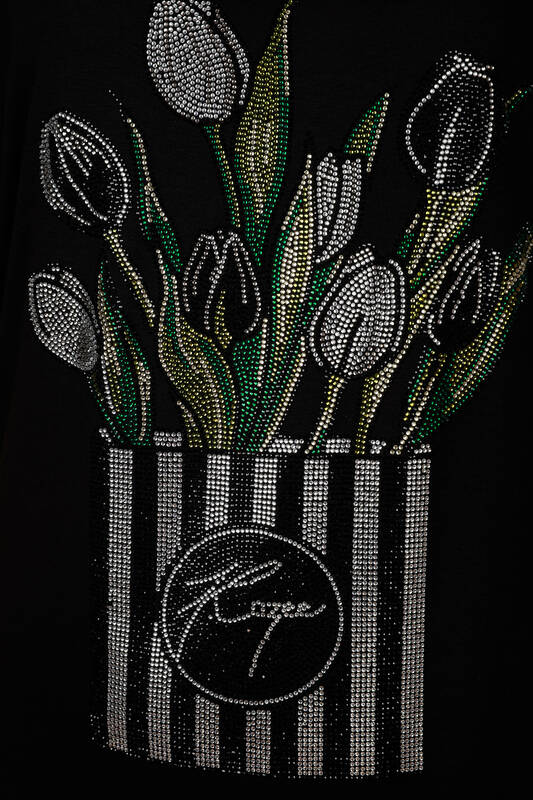 Großhandel Damenbluse im - Rosenmuster - Kazee-Logo - Stein bestickt – 78940 | KAZEE