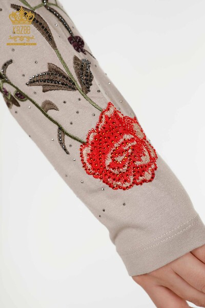 Großhandel Damenbluse Rose gemustert Nerz - 79044 | KAZEE - Thumbnail