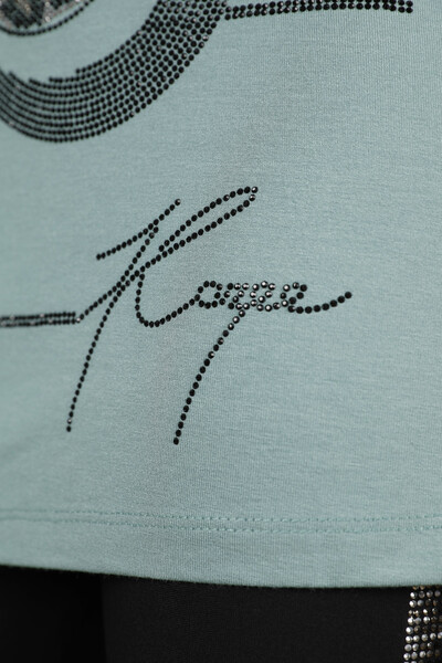 Großhandel Damen Bluse - Rundes Detail - Steinbestickt - 77926 | KAZEE - Thumbnail