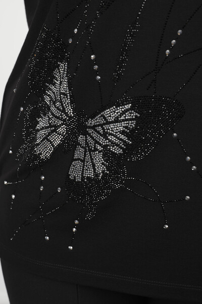 Großhandel Damen Bluse - Schmetterlings detail - Steinbestickt - 77912 | KAZEE - Thumbnail